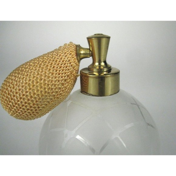 Irice Perfume Bottle Clear Etched Glass Gold Atomizer Spray Japan I W Rice VTG - Picture 10 of 12